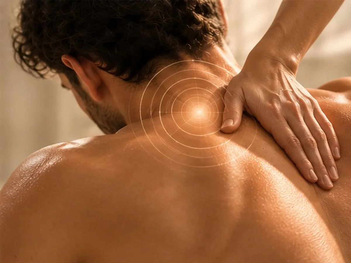 Manos trabajando sobre el hombro y el cuello, foto ilustrativa